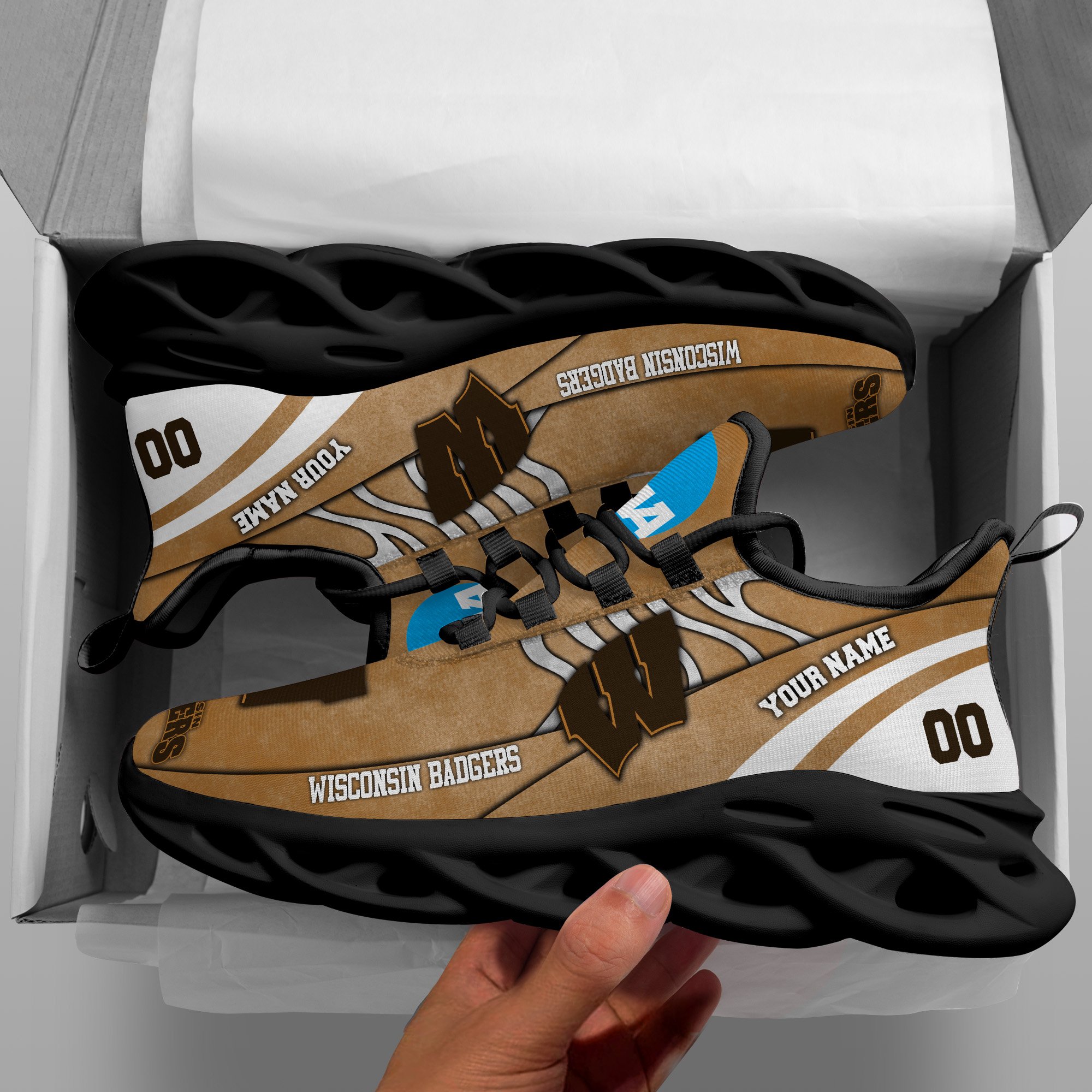 Wisconsin Badgers Black Max Soul Shoes 2026 Versions Custom Your Name And Number 312