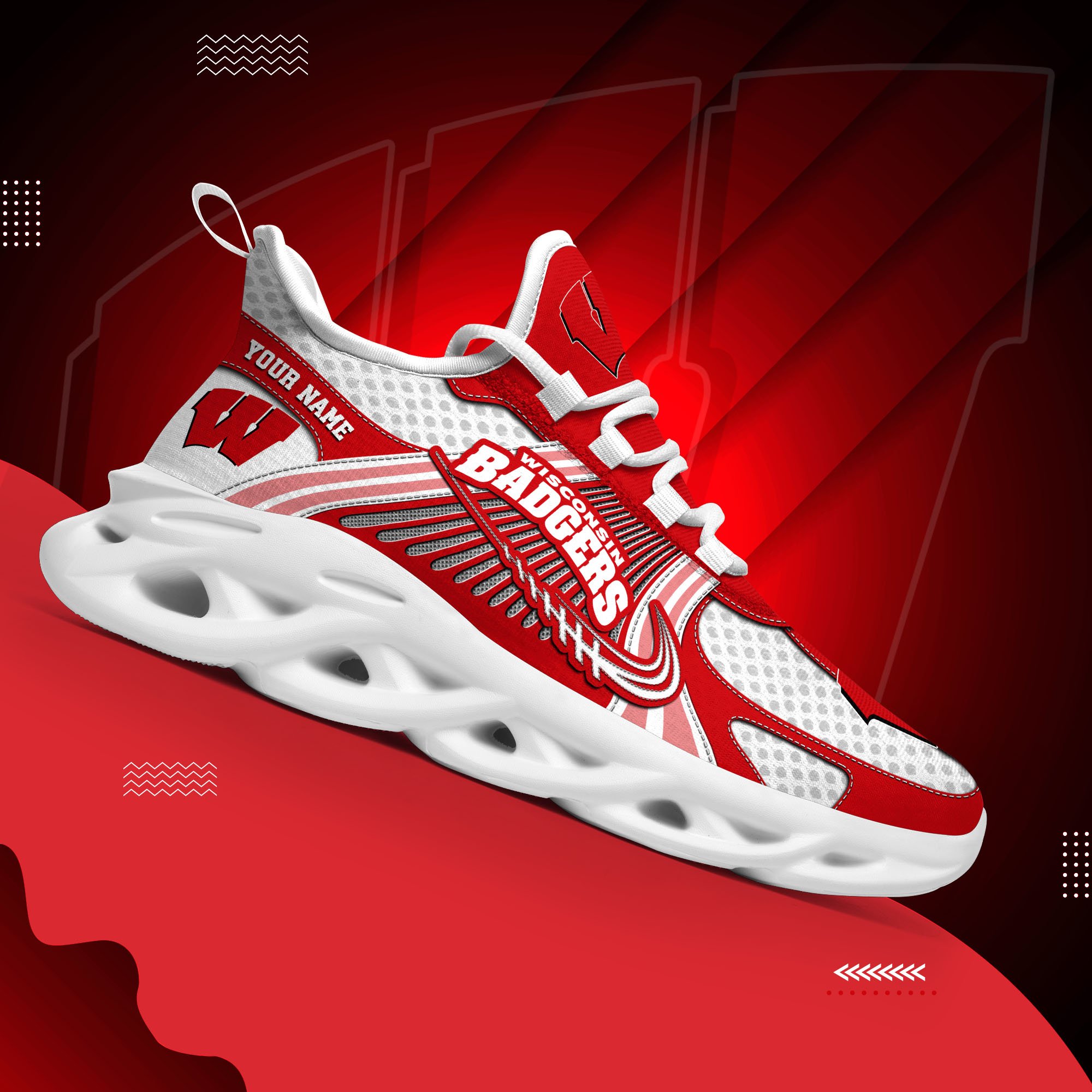 Wisconsin Badgers Clunky Sneakers Custom Your Name, Sport Sneakers, Sport Gifts For Fan, Gifts For Him