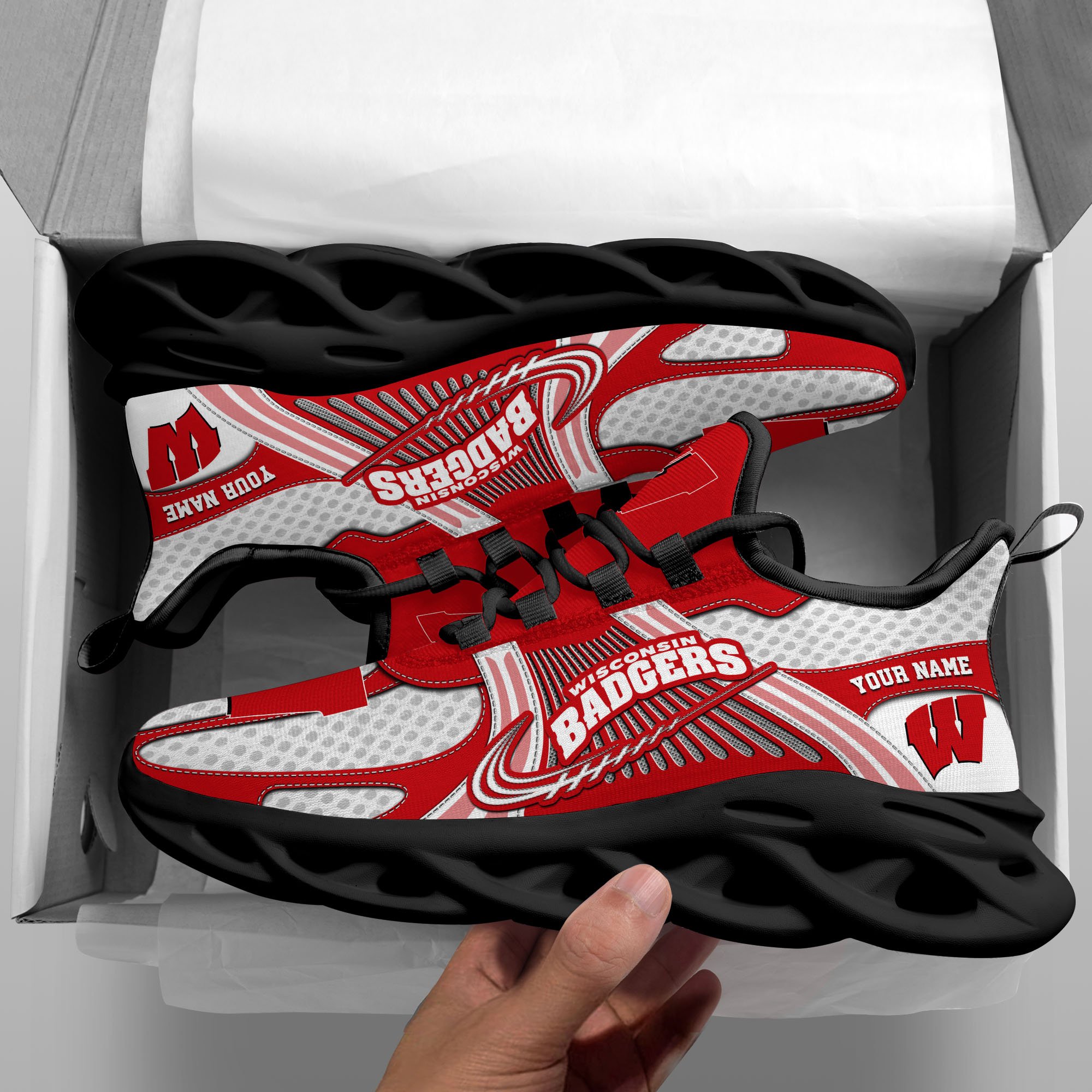 Wisconsin Badgers Clunky Sneakers Custom Your Name, Sport Sneakers, Sport Gifts For Fan, Gifts For Him
