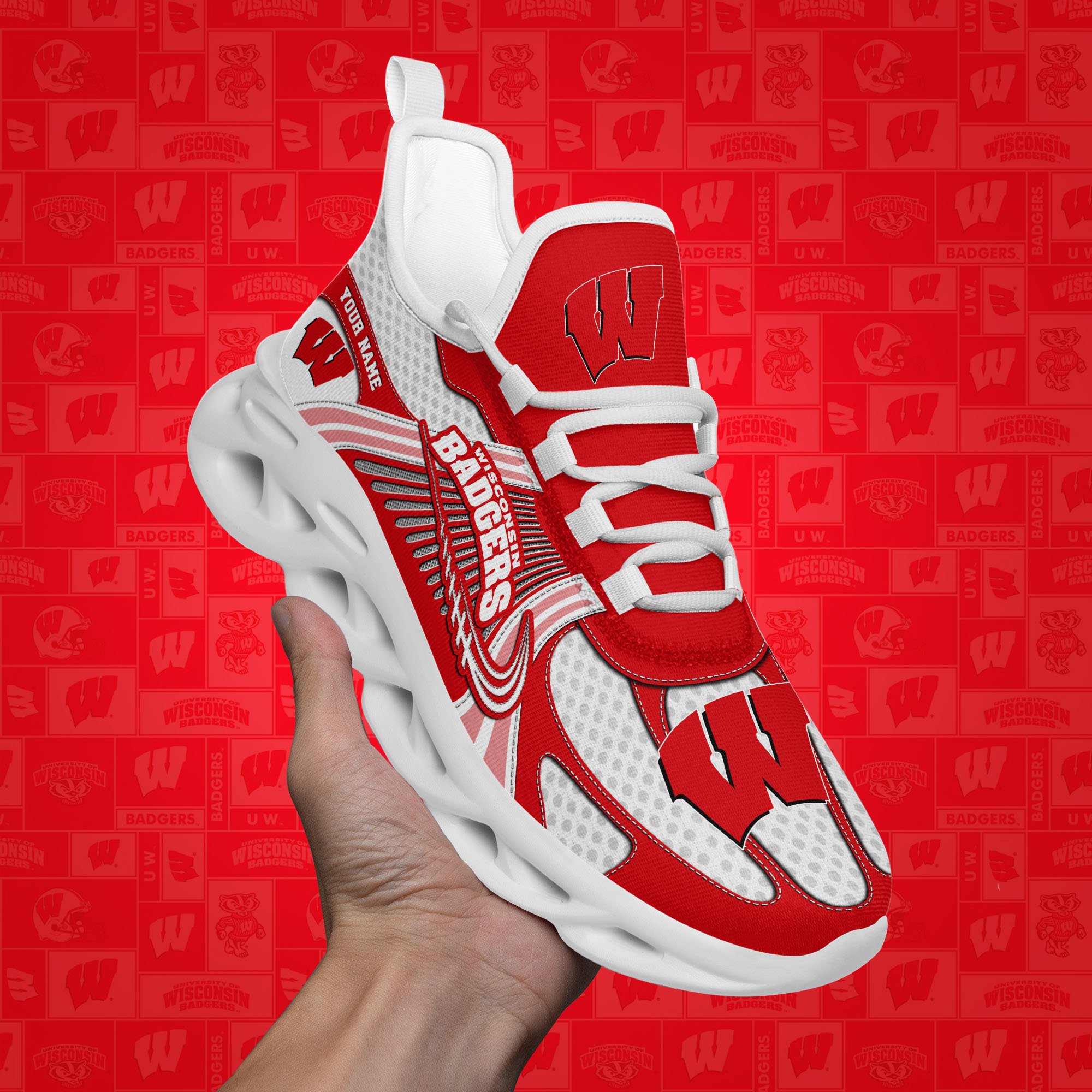 Wisconsin Badgers Clunky Sneakers Custom Your Name, Sport Sneakers, Sport Gifts For Fan, Gifts For Him