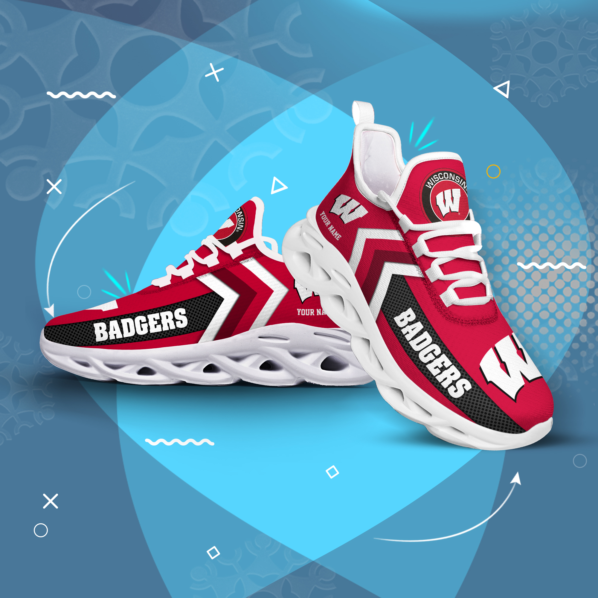 Wisconsin Badgers Personalized Custom Name Max Soul Shoes DS003