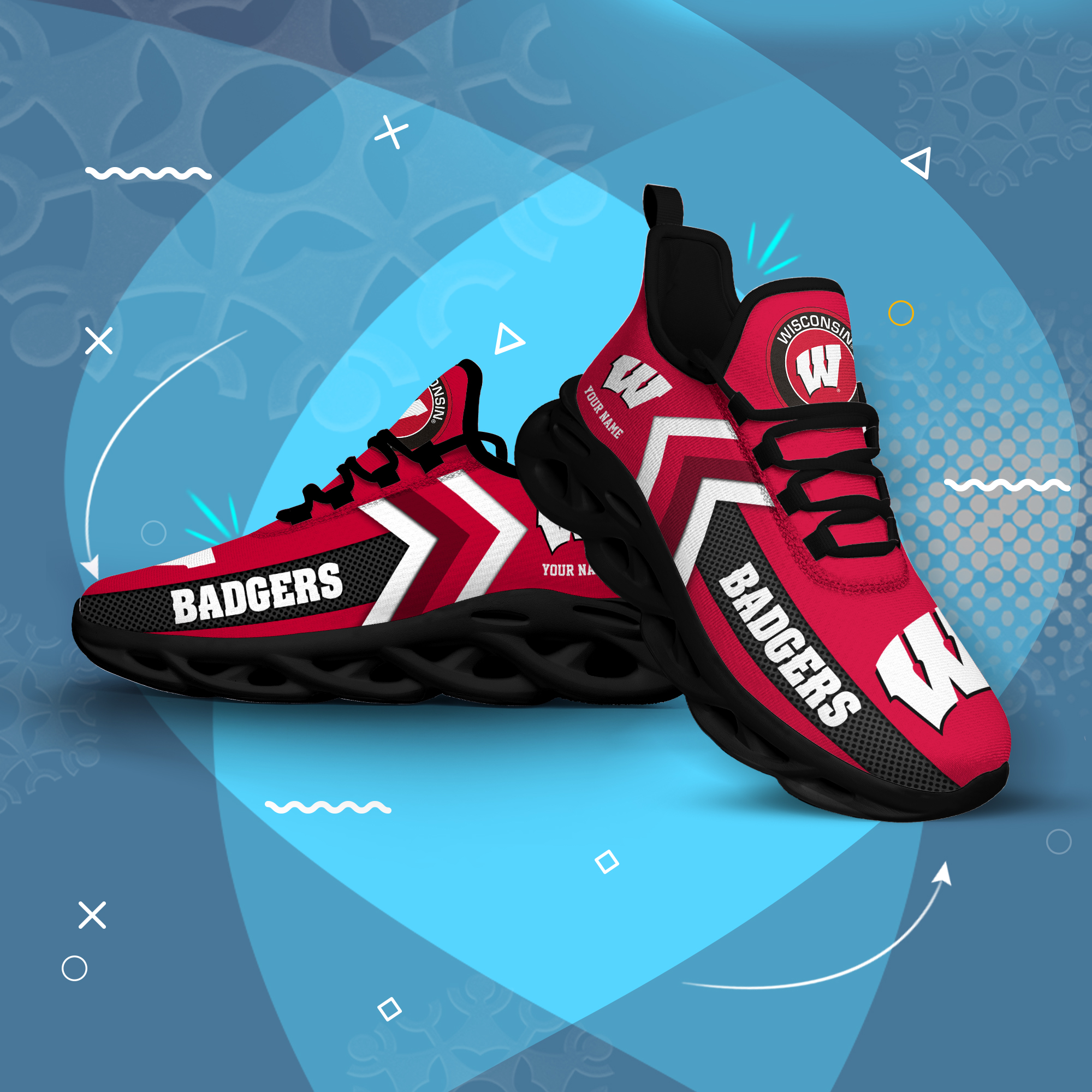 Wisconsin Badgers Personalized Custom Name Max Soul Shoes DS003