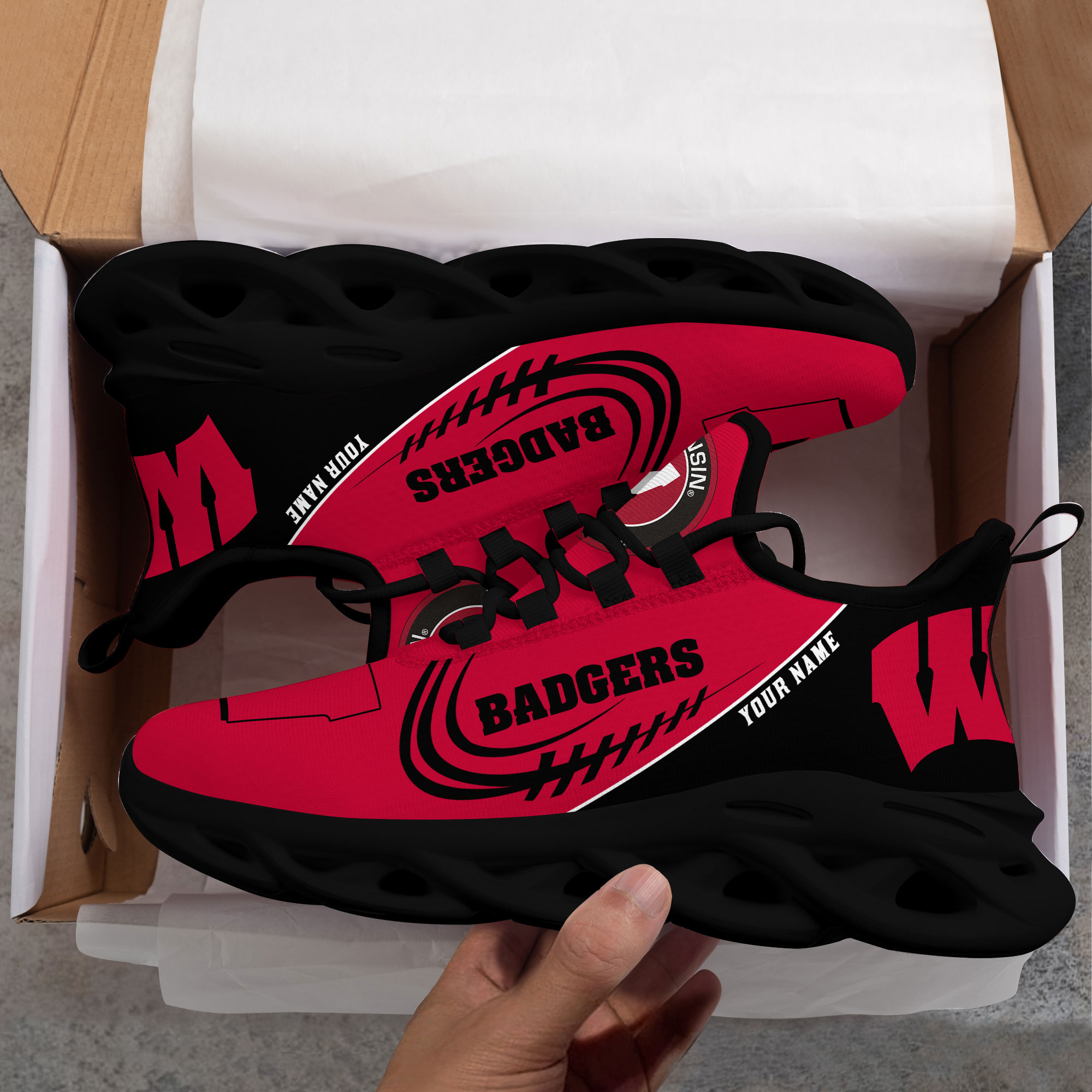 Wisconsin Badgers PERSONALIZED MAX SOUL SHOES T1