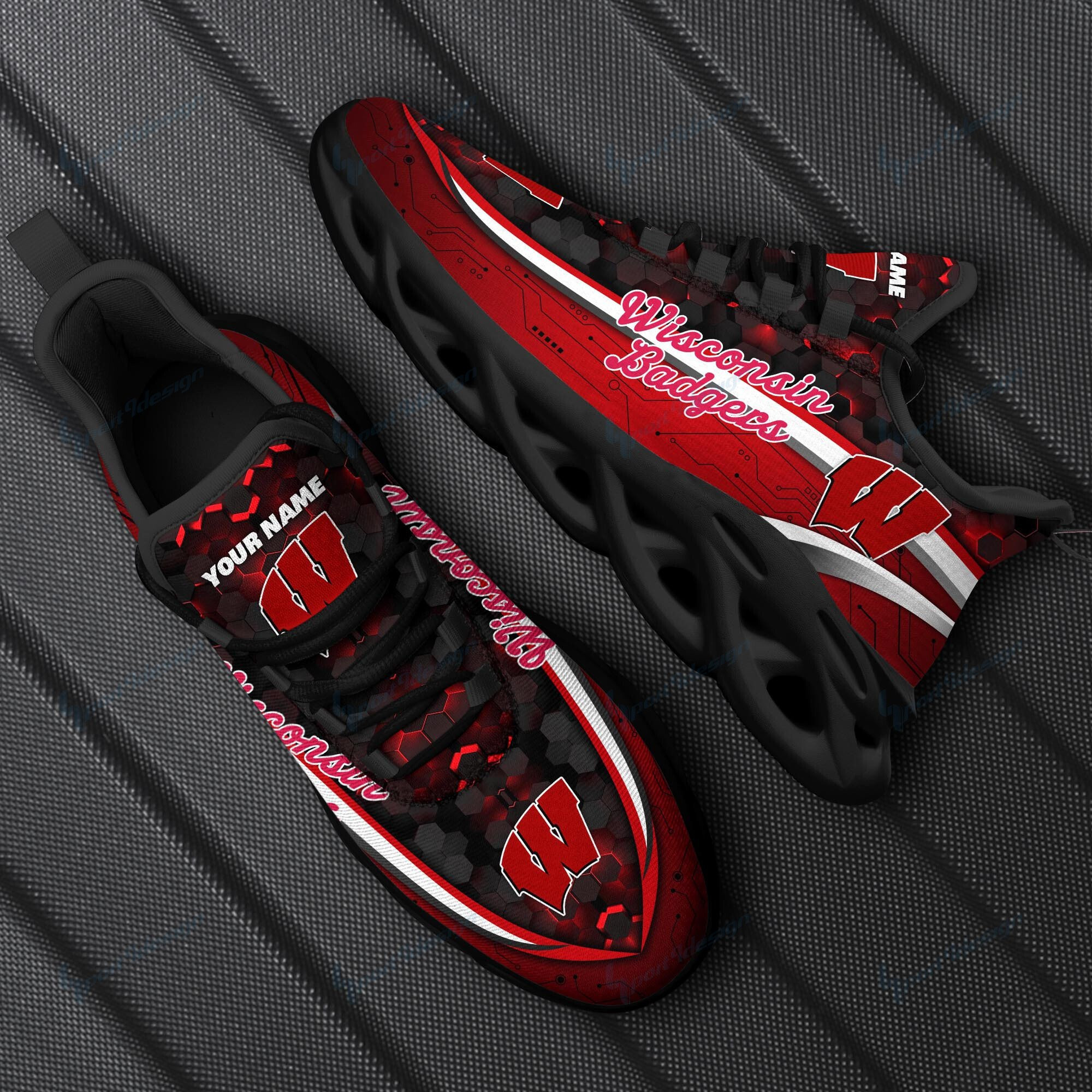 Wisconsin Badgers Personalized Max Soul YZ Running Sneakers 112