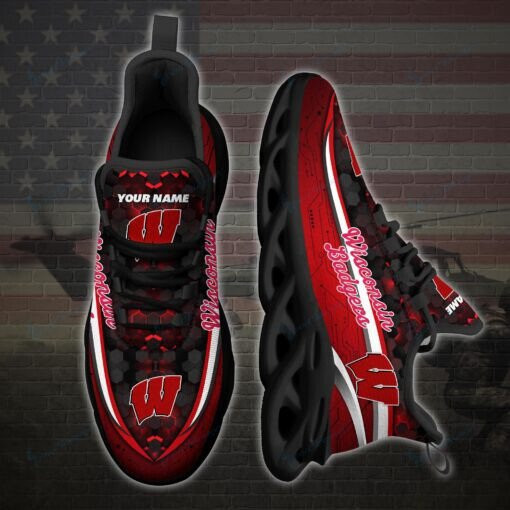 Wisconsin Badgers Personalized Max Soul YZ Running Sneakers 112