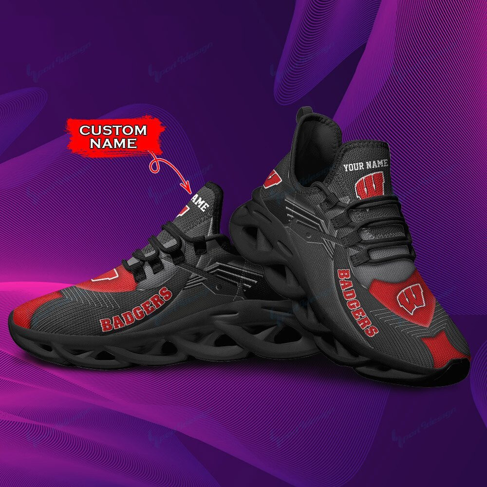 Wisconsin Badgers Personalized Max Soul YZ Running Sneakers 279