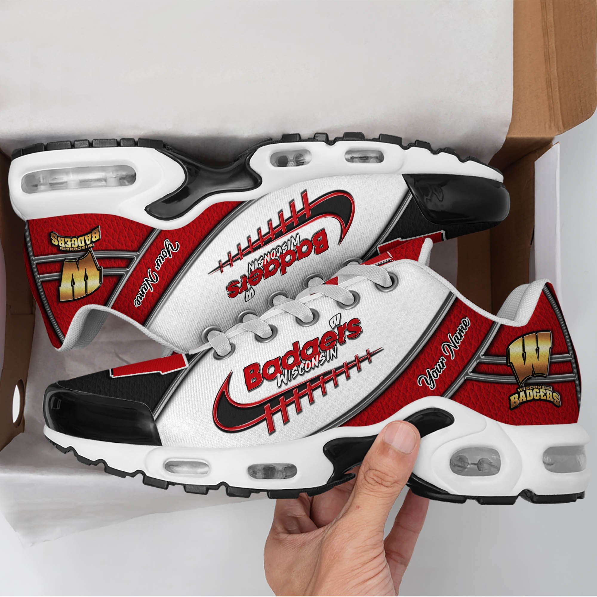 Wisconsin Badgers TN Shoes 2026 Version Custom Your Name, Football Team Shoes 516